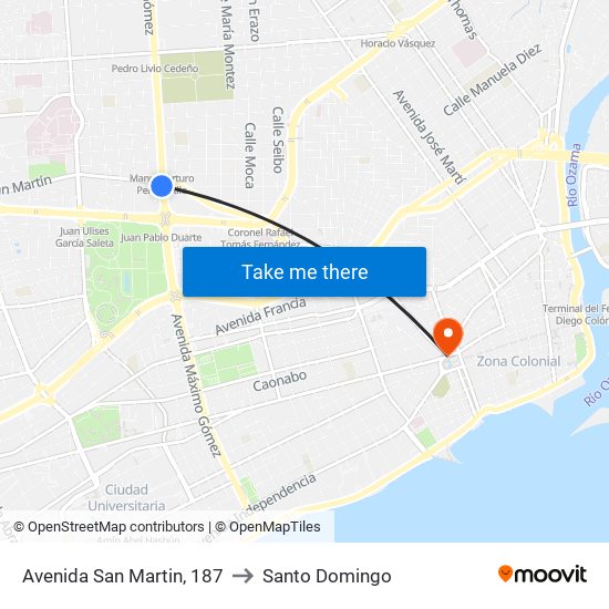 Avenida San Martin, 187 to Santo Domingo map