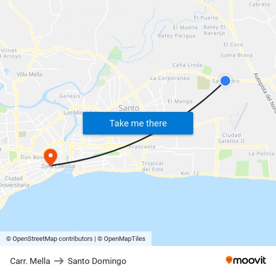 Carr. Mella to Santo Domingo map