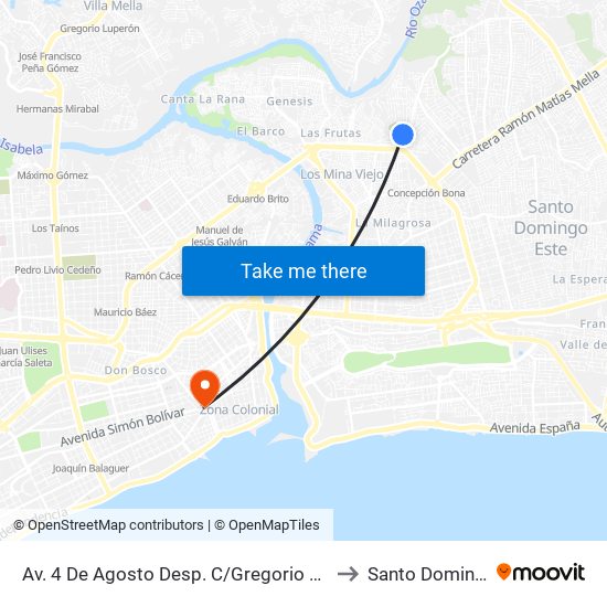 Av. 4 De Agosto Desp. C/Gregorio Rivas to Santo Domingo map