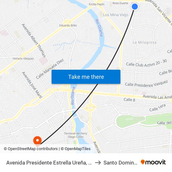 Avenida Presidente Estrella Ureña, 104 to Santo Domingo map