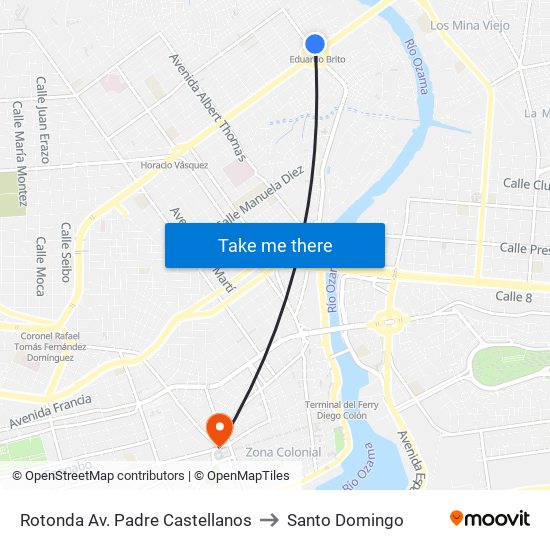 Rotonda Av. Padre Castellanos to Santo Domingo map