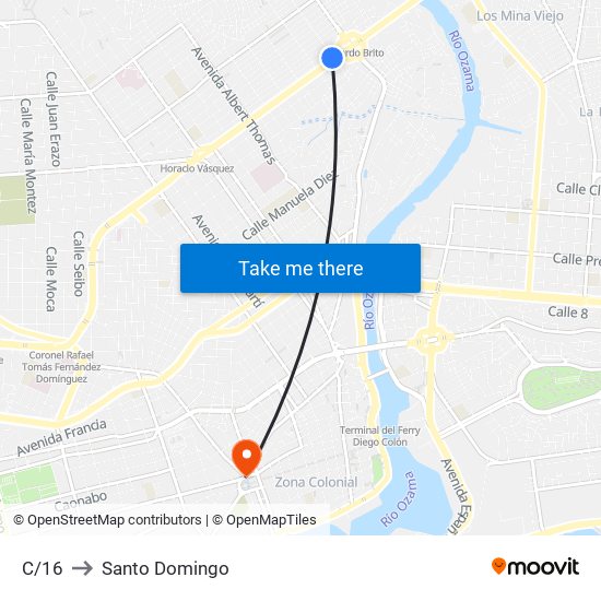 C/16 to Santo Domingo map