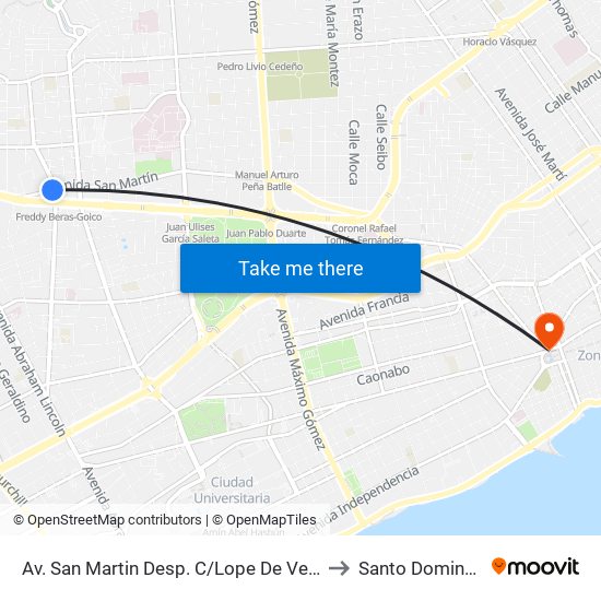 Av. San Martin Desp. C/Lope De Vega to Santo Domingo map