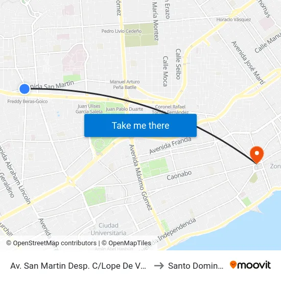 Av. San Martin Desp. C/Lope De Vega to Santo Domingo map
