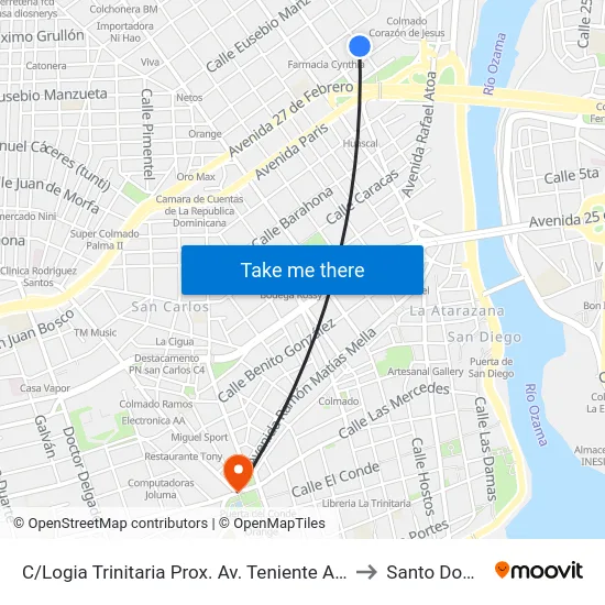 C/Logia Trinitaria Prox. Av. Teniente Amado García to Santo Domingo map