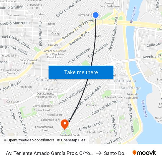 Av. Teniente Amado García Prox. C/Yolanda Guzman to Santo Domingo map