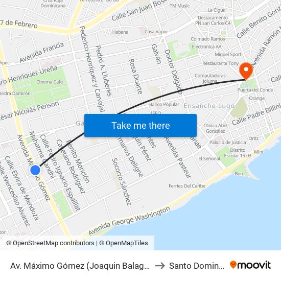 Av. Máximo Gómez (Joaquin Balaguer) to Santo Domingo map