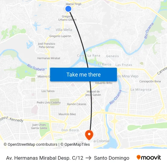 Av. Hermanas Mirabal Desp. C/12 to Santo Domingo map