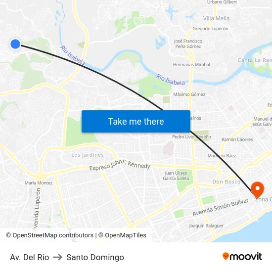 Av. Del Rio to Santo Domingo map