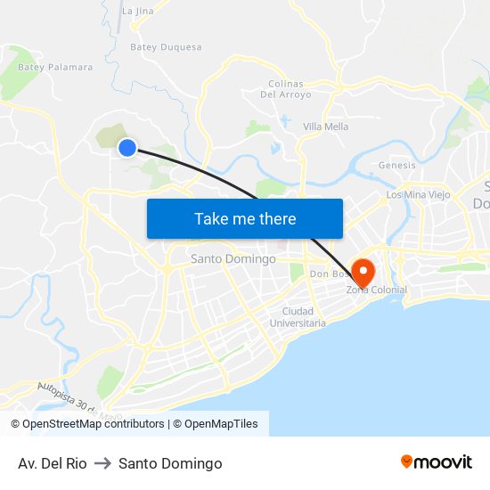 Av. Del Rio to Santo Domingo map