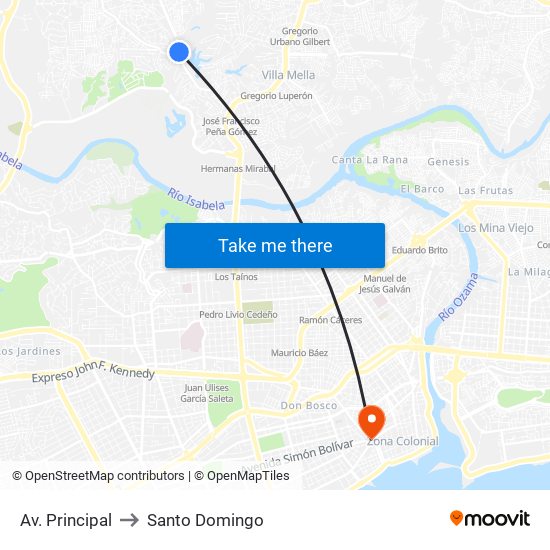 Av. Principal to Santo Domingo map