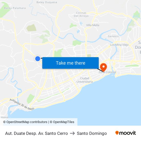 Aut. Duate Desp. Av. Santo Cerro to Santo Domingo map