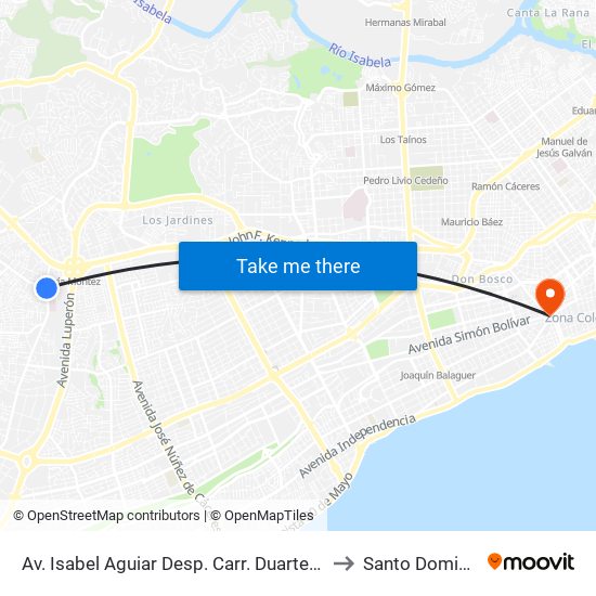 Av. Isabel Aguiar Desp. Carr. Duarte Vieja to Santo Domingo map
