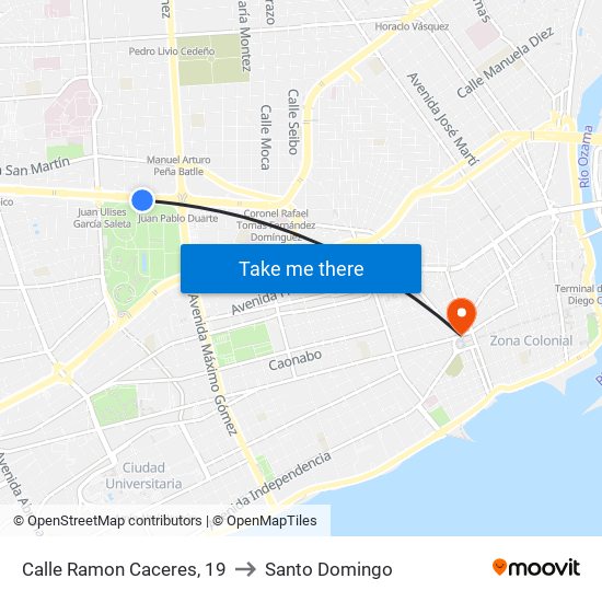 Calle Ramon Caceres, 19 to Santo Domingo map