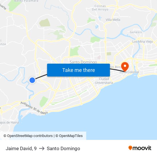 Jaime David, 9 to Santo Domingo map