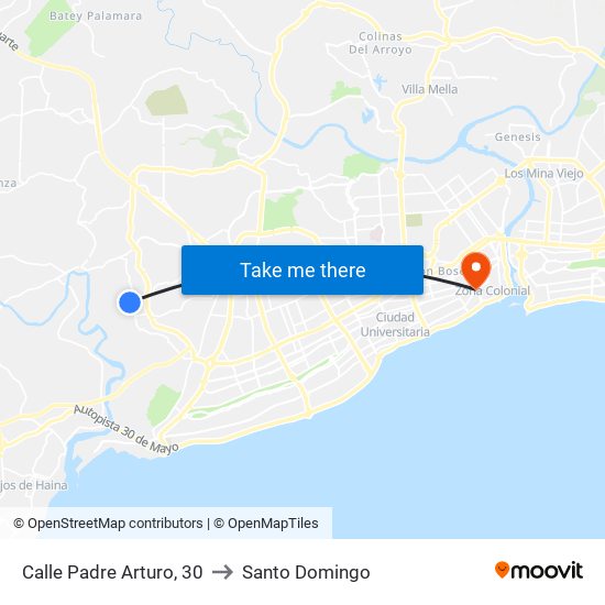 Calle Padre Arturo, 30 to Santo Domingo map