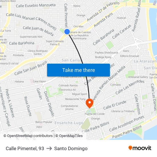 Calle Pimentel, 93 to Santo Domingo map