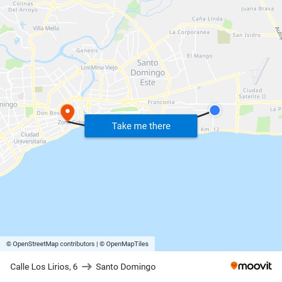 Calle Los Lirios, 6 to Santo Domingo map