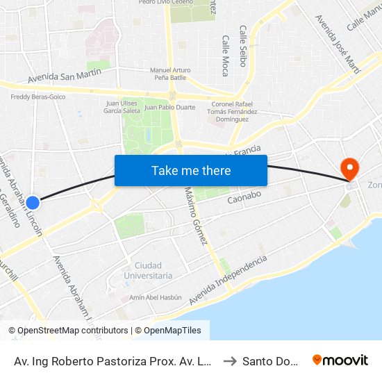 Av. Ing Roberto Pastoriza Prox. Av. Lope De Vega to Santo Domingo map