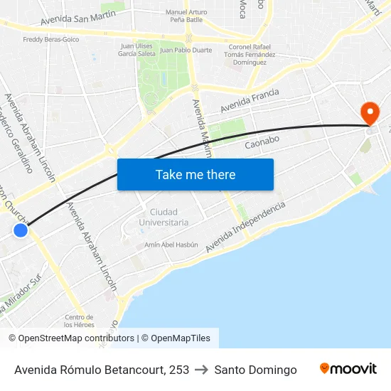 Avenida Rómulo Betancourt, 253 to Santo Domingo map