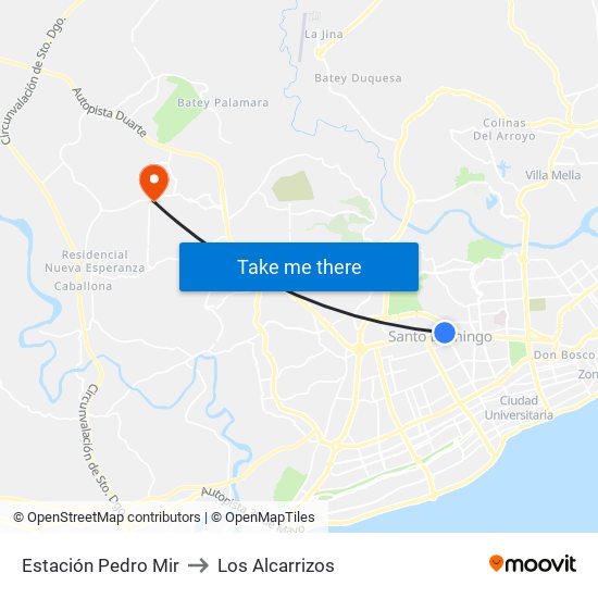 Estación Pedro Mir to Los Alcarrizos map