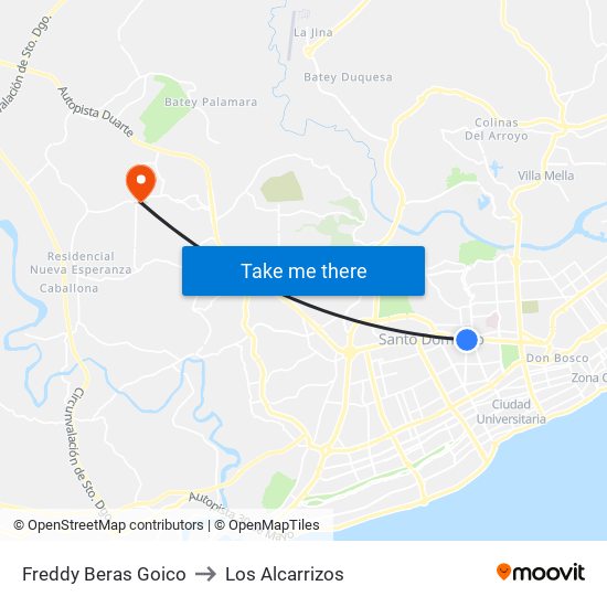 Freddy Beras Goico to Los Alcarrizos map