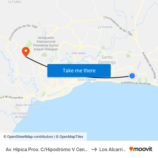 Av. Hipica Prox. C/Hipodromo V Centenario to Los Alcarrizos map