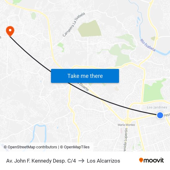 Av. John F. Kennedy Desp. C/4 to Los Alcarrizos map