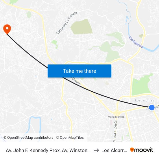 Av. John F. Kennedy Prox. Av. Winston Churchill to Los Alcarrizos map