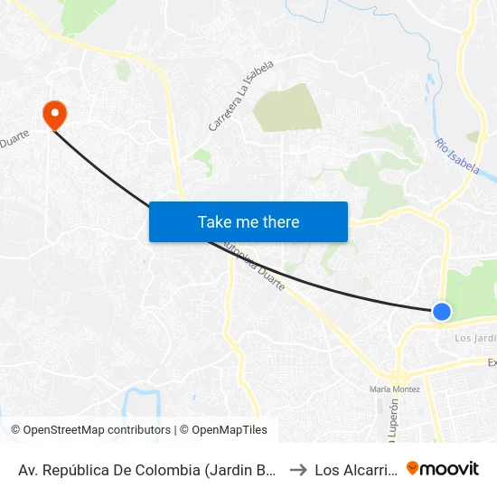 Av. República De Colombia (Jardin Botanico) to Los Alcarrizos map