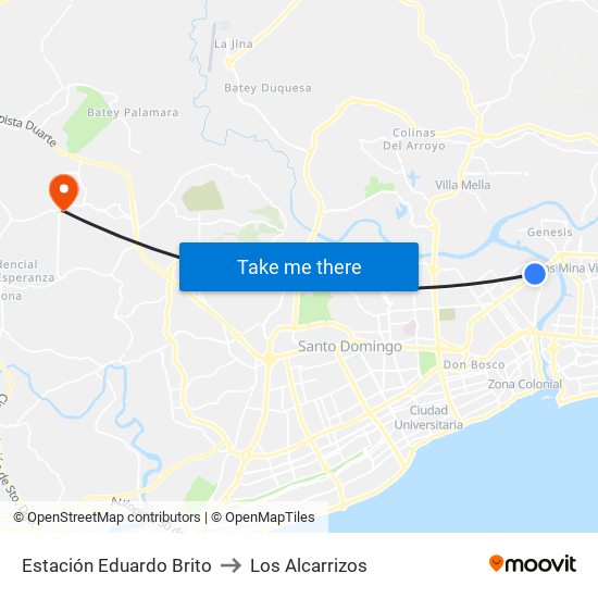 Estación Eduardo Brito to Los Alcarrizos map