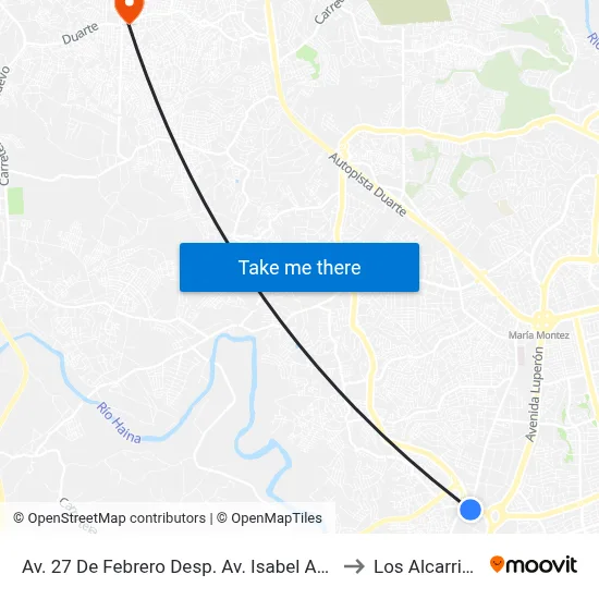 Av. 27 De Febrero Desp. Av. Isabel Aguilar to Los Alcarrizos map