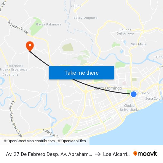Av. 27 De Febrero Desp. Av. Abraham Lincoln to Los Alcarrizos map