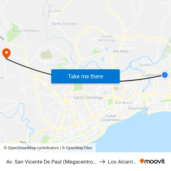 Av. San Vicente De Paúl (Megacentro Plaza) to Los Alcarrizos map