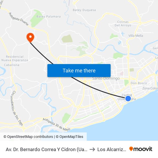 Av. Dr. Bernardo Correa Y Cidron (Uasd) to Los Alcarrizos map