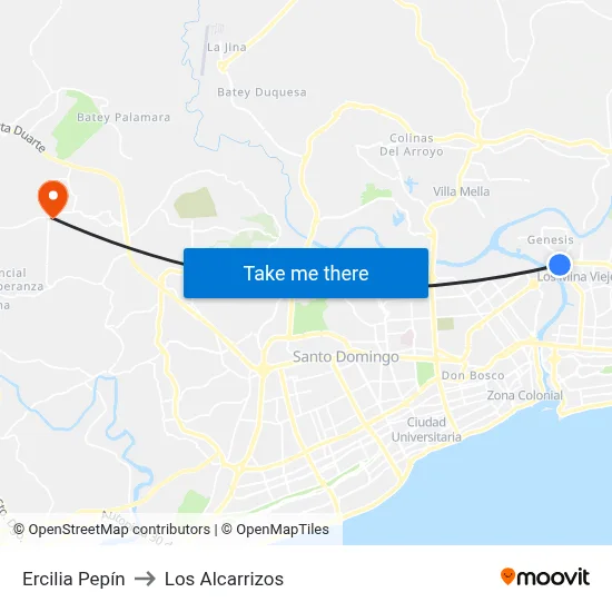 Ercilia Pepín to Los Alcarrizos map