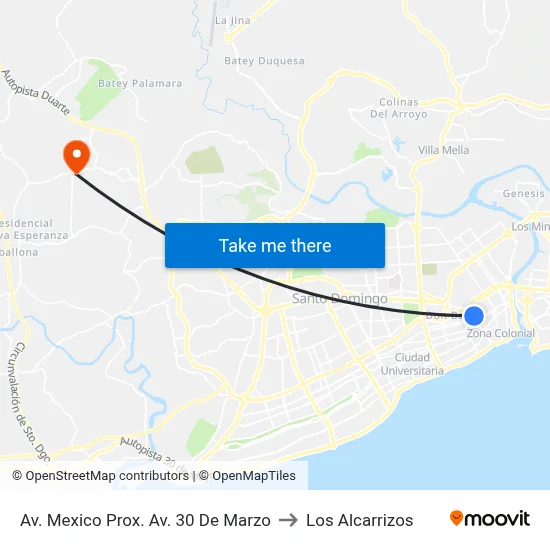 Av. Mexico Prox. Av. 30 De Marzo to Los Alcarrizos map