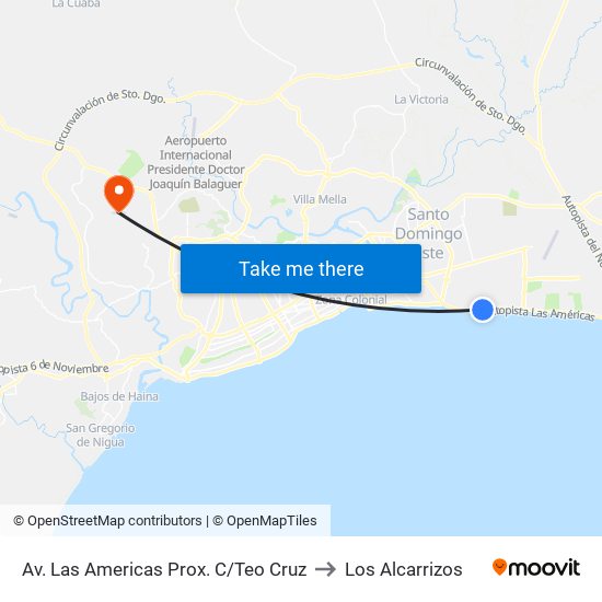 Av. Las Americas  Prox. C/Teo Cruz to Los Alcarrizos map