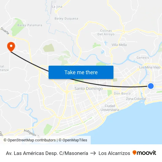 Av. Las Américas Desp. C/Masonería to Los Alcarrizos map