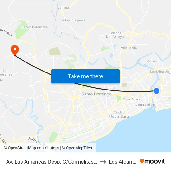 Av. Las Americas Desp. C/Carmelitas Teresas to Los Alcarrizos map