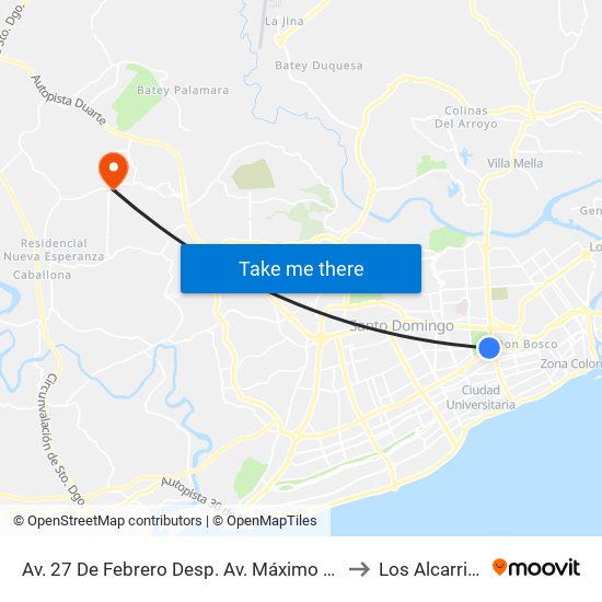 Av. 27 De Febrero Desp. Av. Máximo Gómez to Los Alcarrizos map