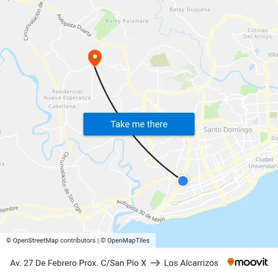 Av. 27 De Febrero Prox. C/San Pio X to Los Alcarrizos map