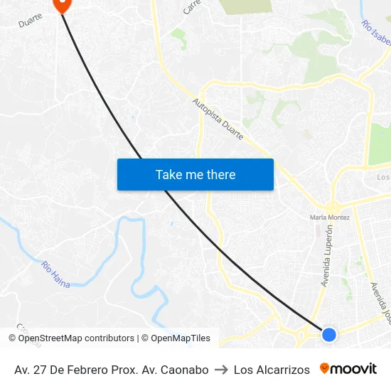 Av. 27 De Febrero Prox. Av. Caonabo to Los Alcarrizos map