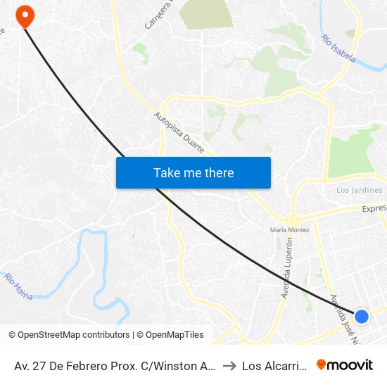 Av. 27 De Febrero Prox. C/Winston Arnaud to Los Alcarrizos map