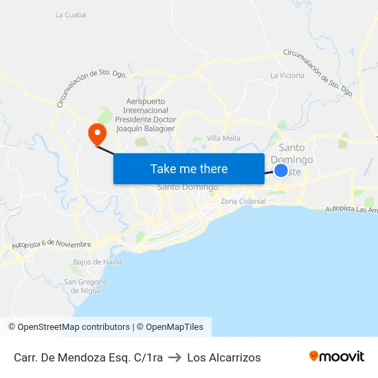 Carr. De Mendoza Esq. C/1ra to Los Alcarrizos map