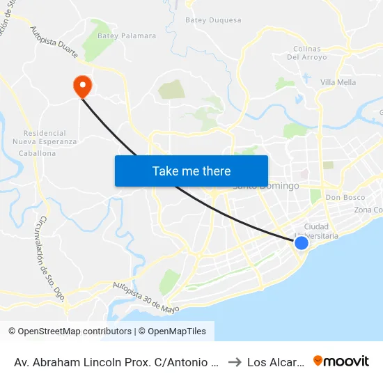 Av. Abraham Lincoln Prox. C/Antonio De La Maza to Los Alcarrizos map