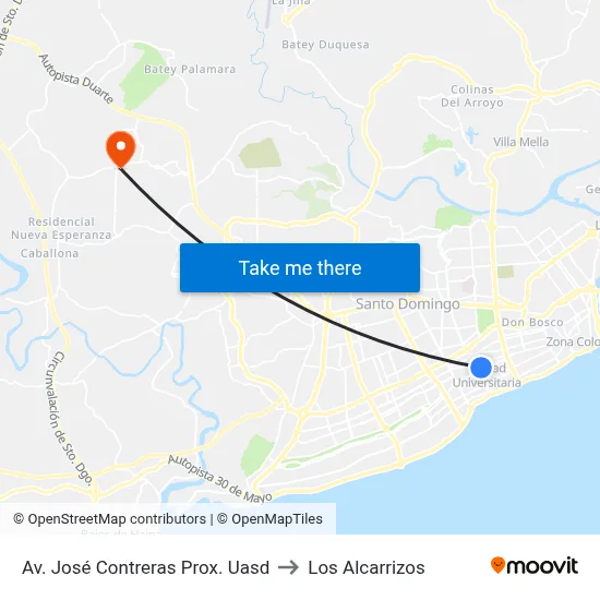 Av. José Contreras Prox. Uasd to Los Alcarrizos map