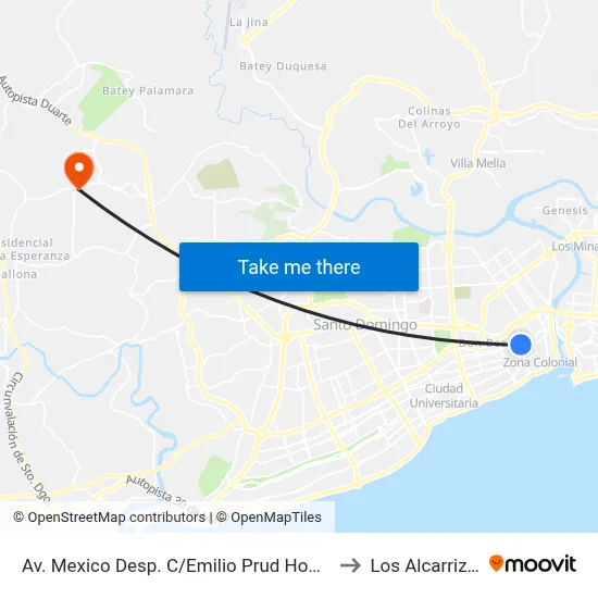 Av. Mexico Desp. C/Emilio Prud Homme to Los Alcarrizos map