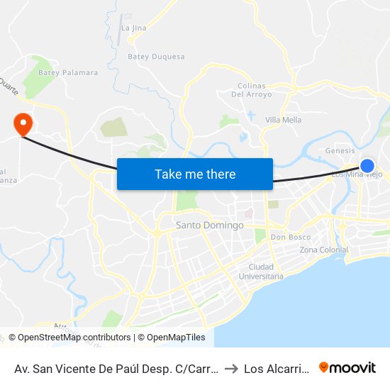 Av. San Vicente De Paúl Desp. C/Carrera G to Los Alcarrizos map