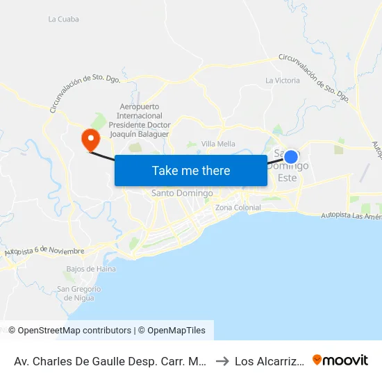 Av. Charles De Gaulle Desp. Carr. Mella to Los Alcarrizos map